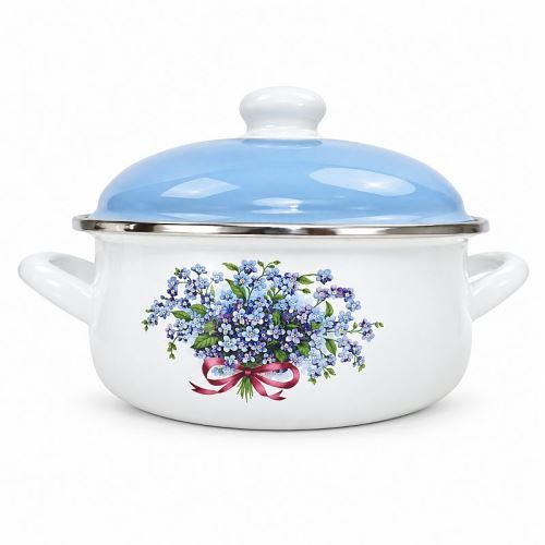 Smaltovaný kastról s pokrievkou EmaLion Alice – Nezábudky, objem 2,5 l