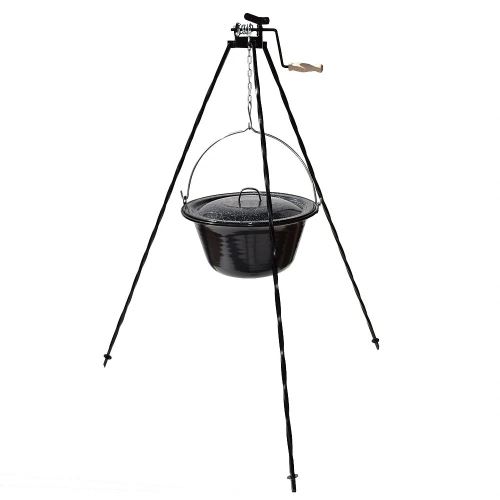 Set trojnožka 1,25 ms kladkou a kotlík s pokrievkou smalt 14 l