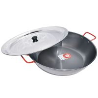 Set hlbokej paella panvice Garcima 45 cm z leštenej ocele a nerezovej pokrievky – pre 8–12 porcií