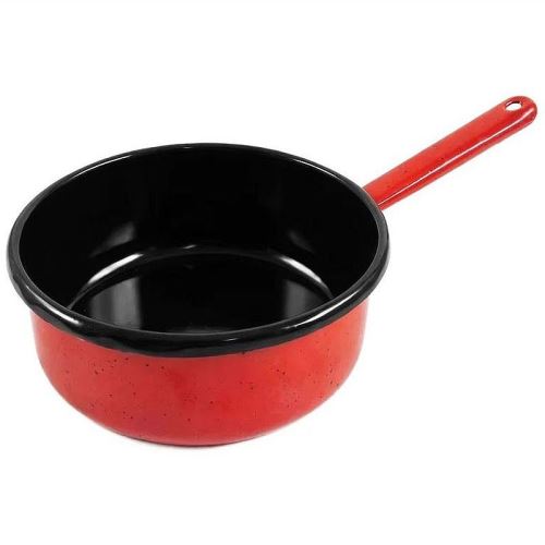 Smaltovaná rajnica s rukoväťou 1 l – červeno-čierna, priemer 16 cm