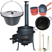 Kotlíkový set Párty 2 v 1, kotlina 39 cm a smaltovaný kotlík 14 L s nerezovou pokrievkou a príslušenstvom