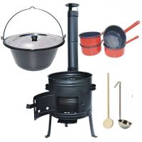 Kotlíkový set Párty full, kotlina 39 cm a smaltovaný kotlík 14 L s nerez pokrievkou a príslušenstvom