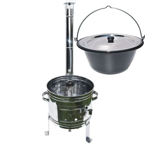 Kotlíkový set Párty, nerezová kotlina 39 cm a smaltovaný kotlík 14 L s nerezovou pokrievkou