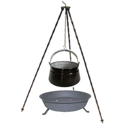 Extra veľký rybársky set: Trojnožka 1,25 m, smaltovaný rybí kotlík 16 la prenosné ohnisko