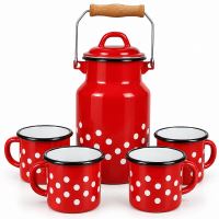 Smaltovaná súprava 4 veľkých hrnčekov 0,4 la kanvica 2 l – retro design