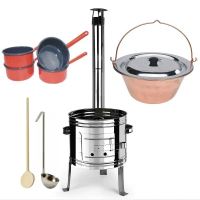 Kotlíkový set Párty Echo nerezová kotlina 39 cm a medený kotlík 14 L s nerezovou pokrievkou a príslušenstvom