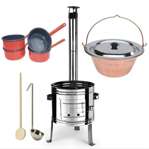 Kotlíkový set Párty Echo nerezová kotlina 39 cm a medený kotlík 14 L s nerezovou pokrievkou a príslušenstvom