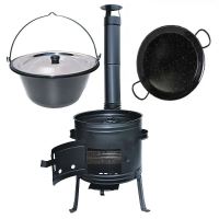 Kotlíkový set Párty 2 v 1, kotlina 39 cm a smaltovaný kotlík 14 L s nerezovou pokrievkou