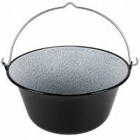 Tradičný smaltovaný kotlík na guláš 4 l, čierny s nerezovým držadlom