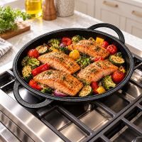 Extra veľký liatinový pekáč 2v1 oválny 7,5 l (37,5 cm) s írskymi ušami – multifunkčný set s panvicou (5)