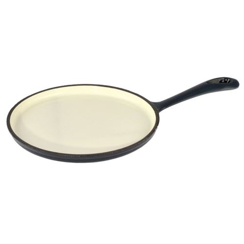 Liatinová panvica na palacinky so smaltovaným povrchom 20 cm (oceľovo modrá) – kompaktná nízka panvica na lievance a indukciu