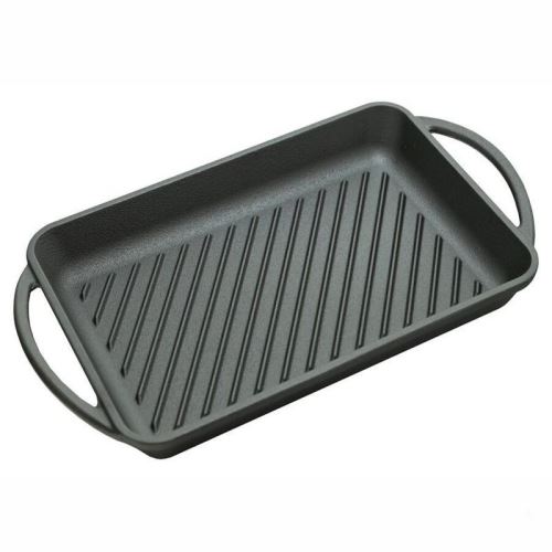 Grilovací liatinový pekáč s držadlami 33 × 21,5 cm – obdĺžnikový steakový pekáč na gril, BBQ a pečenie