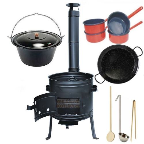 Kotlíkový set Párty 2 v 1, kotlina 45 cm a smaltovaný kotlík 25 L s pokrievkou a príslušenstvom