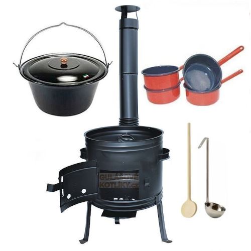 Kotlíkový set Párty full, kotlina 42 cm a smaltovaný kotlík 22 L s pokrievkou a príslušenstvom