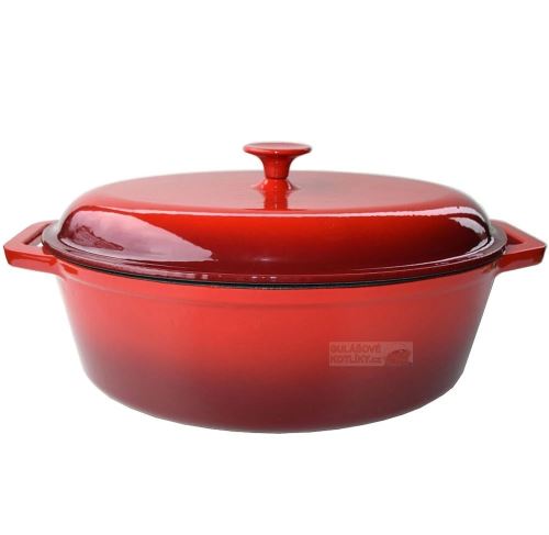 Liatinový pekáč smaltovaný oválny 8,5 l (36 cm) „Kačňa“ – extra veľký husák s pokrievkou v červenom prevedení