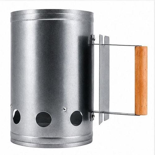 Komínový štartér na drevené uhlie a grilovacie brikety s drevenou rukoväťou - rýchle zapálenie grilu