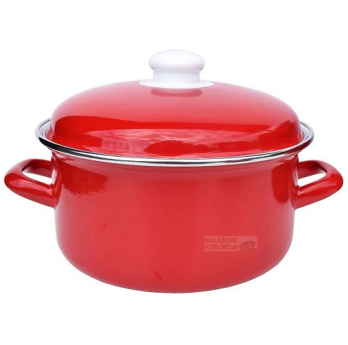 Smaltovaný kastról s pokrievkou červený bordový 5 l/24 cm, chrómovaný lem po okraji a plastové madlo