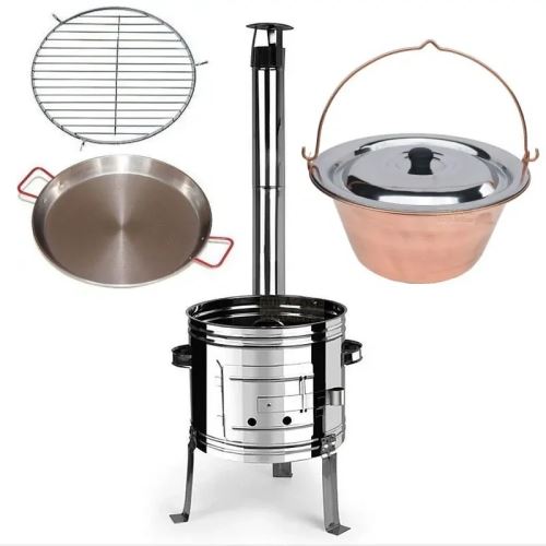 Kotlíkový set Párty Echo 3 v 1, nerezová kotlina 39 cm medený kotlík 14 L s nerezovou pokrievkou, paella panvica a grilovací rošt