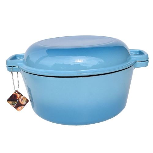 Liatinový kastról 2v1 so smaltovaným povrchom 5 l (modrý tieň) – multifunkčný hrniec a panvica v jednom na indukciu