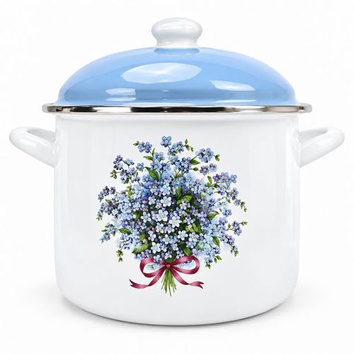 Smaltovaný hrniec s pokrievkou EmaLion Alice – Nezábudky, objem 4 l