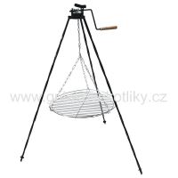 Grilovací set: Čierna oceľová trojnožka 1,25 ms kladkou, grilovací rošt 50 cm a smaltovaná Paella panvica 42 cm (2)