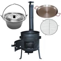 Kotlíkový set Párty 3 v 1, čierna kotlina 36 cm a nerezový kotlík 10 L Lux 1,2 mm s pokrievkou