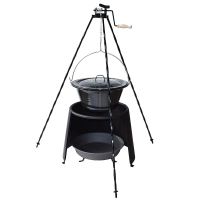 Gulášový set: Teleskopická trojnožka 1,25 ms kladkou, smaltovaný outdoorový kotlík 25 ls pokrievkou a ohnisko so závetrím