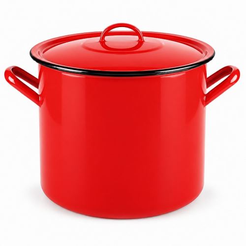 Smaltovaný hrniec s pokrievkou 4,25 l – červeno-sivý, veľký rodinný hrniec