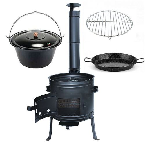 Kotlíkový set Párty 3 v 1, čierna kotlina 42 cm a smaltovaný kotlík 22 L s pokrievkou